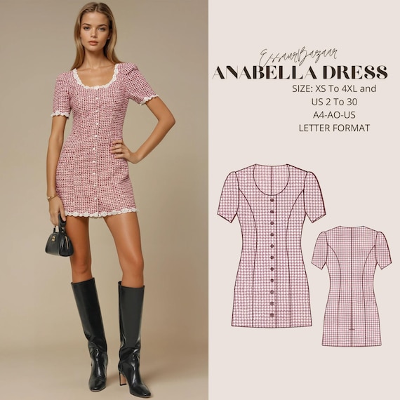 Anabella Dress Sewing Pattern - XS to 4XL - A4-A0-US Letter Format (PDF Pattern)