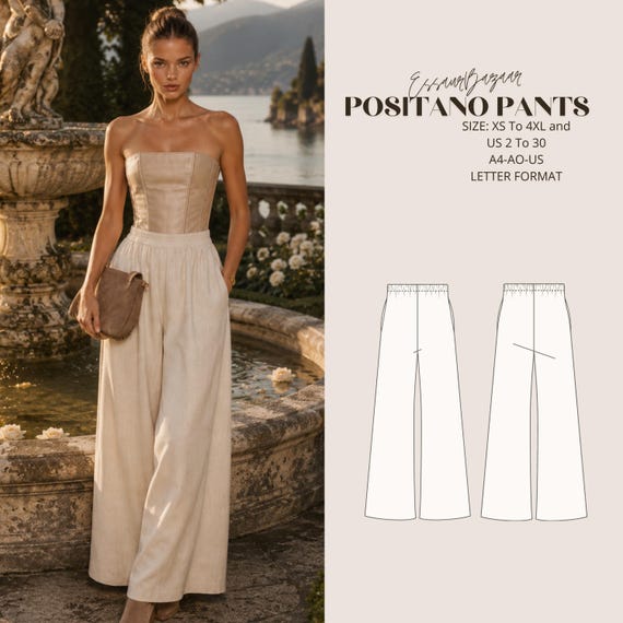 Positano Palazzo Pants Sewing Pattern, Wide Leg Knit Trousers (Digital Download)