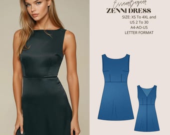 Zenni Kleid Schnittmuster - XS bis 4XL - A4/A0/US Letter Formate (digitaler Download)
