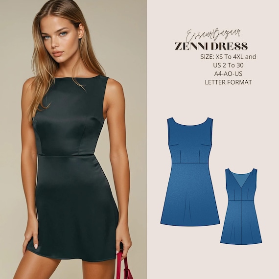 Zenni Dress Sewing Pattern - XS to 4XL - A4/A0/US Letter Formats (Digital Download)