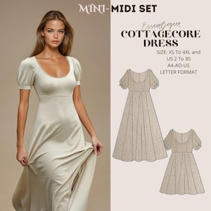 Linen Fairy Emperor Waist Dress, Cottagecore Dress Pattern, Midi-Mini Circle Dress, Sizes; US 2 to 30, XS to 4XL