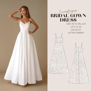 Ball Gown Sewing Pattern, Strap Dress Bridal Gown Pattern, PDF Sewing Pattern, Digital Sewing, Suitable For Us Letter-A4-A0 Format