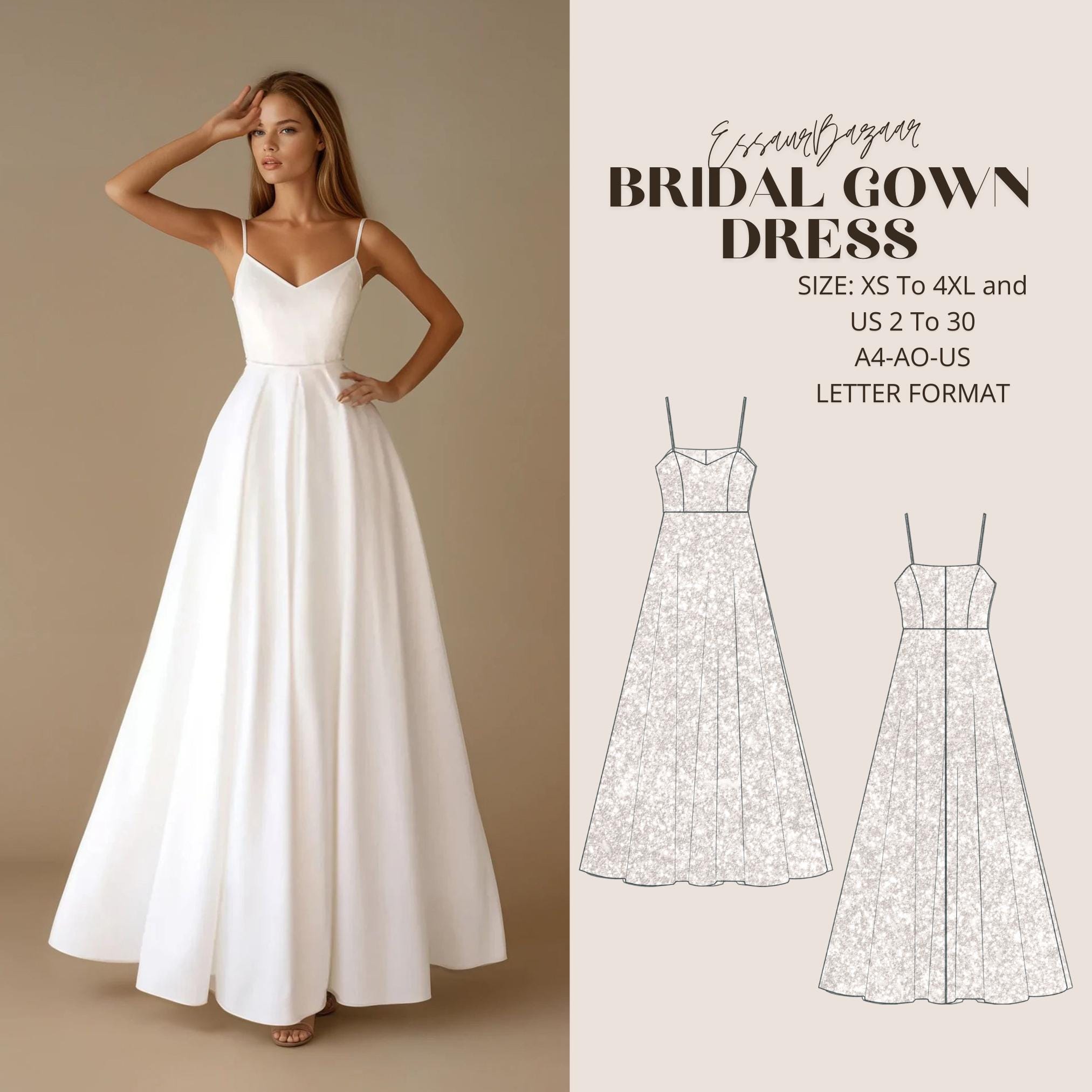 Ball Gown Sewing Pattern, Strap Dress Bridal Gown Pattern, PDF Sewing Pattern, Digital Sewing, Suitable For Us Letter-A4-A0 Format