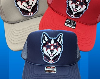 Custom Colors Available! Game Day! Husky Huskies Jonathan Washington Conn  CTChant Navy Embroidered Patch Trucker Hat