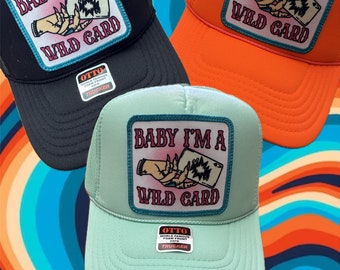 Baby I'm a Wild Card Coastal Cowgirl Turquoise Western Playing Cards Rodeo Hand Drawn Turquoise Embroidered Patch Trucker Hat