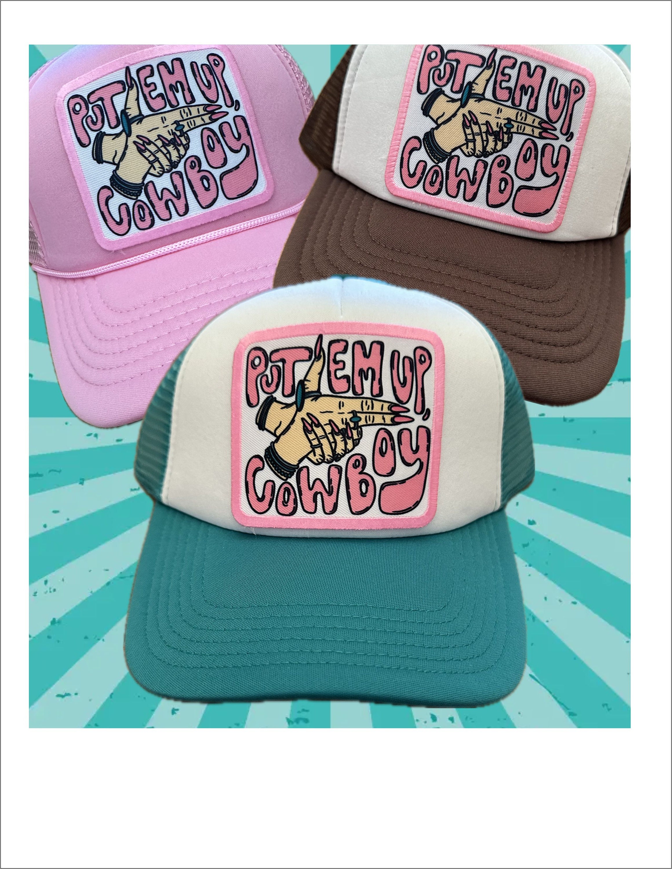 Put Em up Cowboy Rodeo Hand Drawn Turquoise Cowgirl  display picture 1