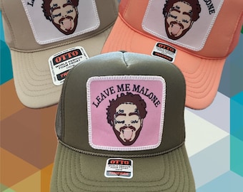 Hand Drawn Music Rap Post Posty Leave Me Malone Printed Pink Face Tattoo Embroidered Patch Trucker Hat
