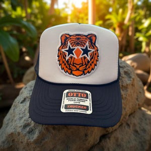 Game Day! Tigers Fans! Custom Colors! Orange and Black Preppy Tiger Embroidered Patch Trucker Hat
