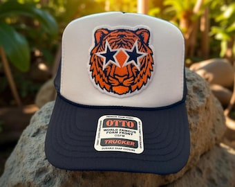 Game Day! Tigers Fans! Custom Colors! Orange and Black Preppy Tiger Embroidered Patch Trucker Hat