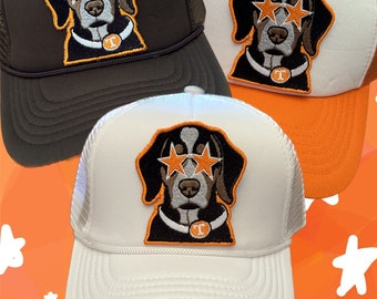 Custom Game Day Preppy Starry Eyes Bluetick Coonhound Tennessee Rocky Top Embroidered Patch Trucker Hat