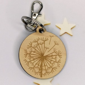 Dandelion flower key ring with personalized text