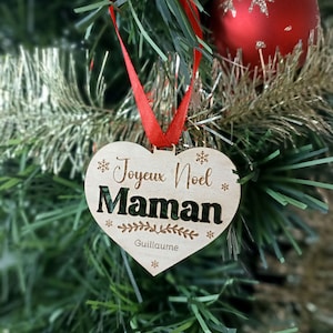 パーソナライズされた木製クリスマスボール - 捧げる心 - 名前、家族、愛人、乳母