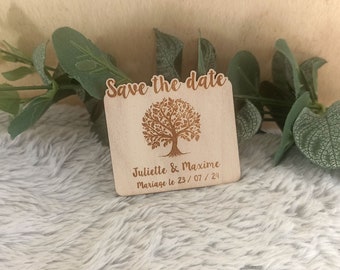 Magnet Save the Date personnalisé en Bois Gravé - Faire-part Mariage et Occasions Spéciales - Modèle bohème chic