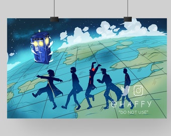 Doctor Who NewWho x One Piece illustration Doctor Who Art Print-Jodie whittaker,Peter capaldi, Matt Smith, David Tennant Christopher poster