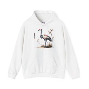 Crane Bird Unisex Hoodie - Japanese Wildlife Nature Pullover, Asian Animal Lover Gift, Crane Watching Sweatshirt, Nature Lover Apparel,