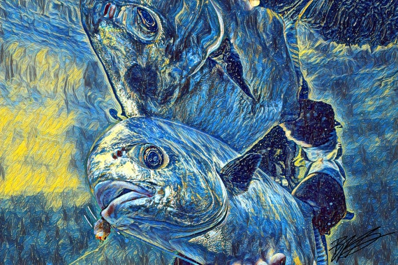 Van Gogh Permit Metal Fish Print Saltwater Fly Fishing Art 