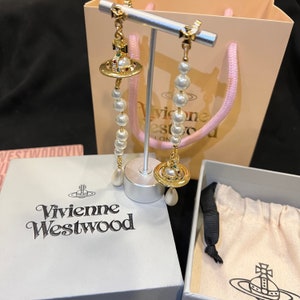 Vivienne Westwood Broken Pearl Long Drop Earrings with box