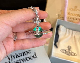 Vivienne Westwood mint green big orb pendant necklace with box229