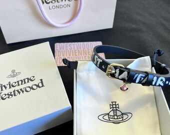 vivienne westwood Nana Logo leather chocker With 3D Pink Orb Saturn Gold Tone