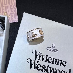 Vivienne Westwood White King Ring Orb With Opal gold tone~Size #8