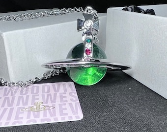 Vivienne Westwood Nana World Ends Giant orb Green Crystal Silver Necklace