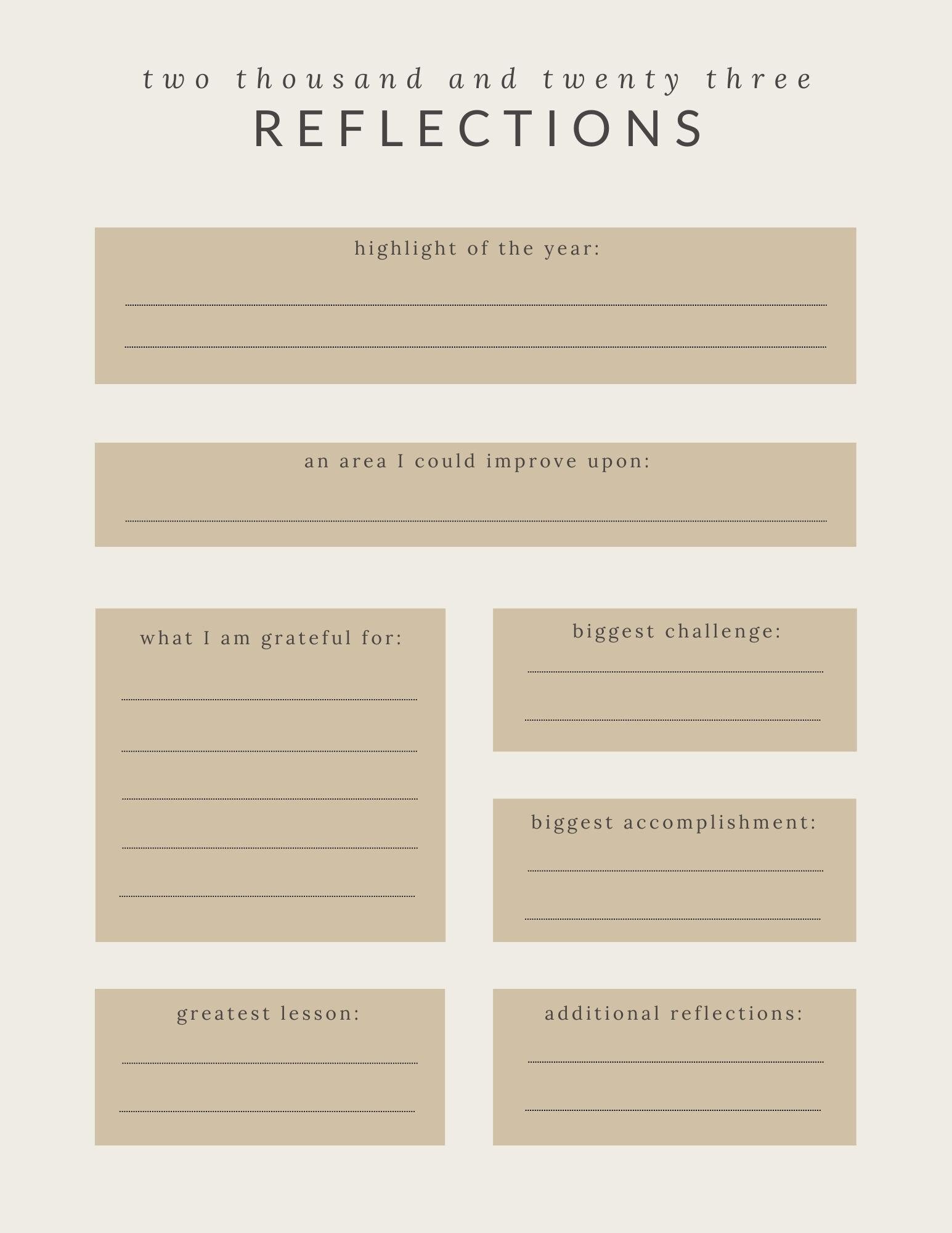 Printable Year in Review 2023 Reflections 2024 Intentions & Resolutions