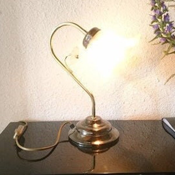 Ancienne lampe 1980 métal cuivré tulipe verre artisanale décoration cadeau collection France vintage très bon état