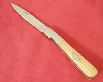 Folding knife, Corsica vendetta, vintage 2000, new, stainless steel, olive wood, handmade, collection, gift, hiking, camping