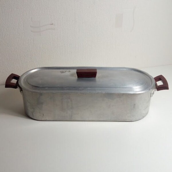 Poissonnière casserole à poissons en aluminium, braconnier à poissons, poignée bakélite, vintage 1970, collection, cuisine, art de la table