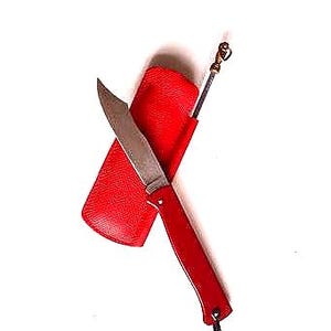 Véritable "Douk-Douk" couteau pliant Thiers ( Cognet) France vintage, acier étui cuir, affuteur acier, excellent état, collection cadeau