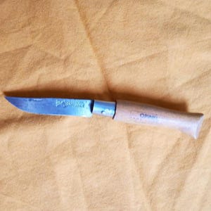 Opinel France, No. 5 folding pocket knife, well-sharpened steel blade, beechwood handle, hiking, collection, gift, vintage 1960
