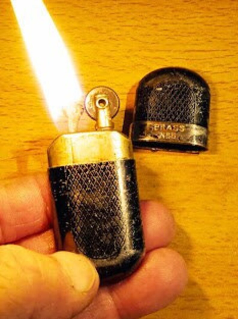 Collector BRASS Gasoline Lighter No 5, Vintage 1955, Gold and Black