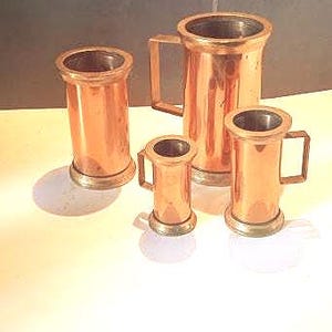 Juego rústico de 4 jarras, ollas de cobre muy pesadas, estilo campestre francés de los años 50, pieza de colección, ideal para regalo o decoración.