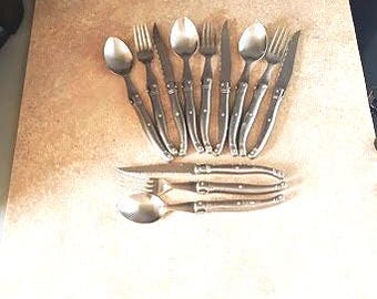 Laguiole serviesset (4 lepels, 4 vorken, 4 messen), roestvrij staal, vintage Frankrijk, verzamelobject, geschenk, servies