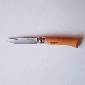 Opinel &quot;Savoie France&quot;, folding pocket knife No. 8, virobloc, steel blade, beech wood, hiking collection gift, vintage 1990