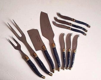 Laguiole roestvrijstalen servies (2 vorken, 2 messen, 6 kleine messen), vintage jaren 90 Frankrijk, verzamelobject, cadeau, tafelgerei