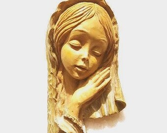 Religious, Stone carving, Handmade, Madonna, Mary, Catholic, Vintage 1960, Decoration, Gift, Collection, Spirituality