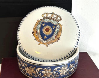 Antique Porcelain Enamel Trinket Dish: Versailles France, 1900s, Gold Gilt, Crown/Coat of Arms