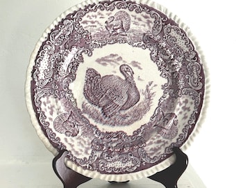 Antique Transferware Dinner Plate: Turkey, Purple/Plum, Staffordshire England, Thanksgiving, Farmhouse