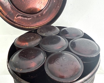Antique Toleware Spice Box: Individual Tins, Travel Set, Rustic, Country Kitchen