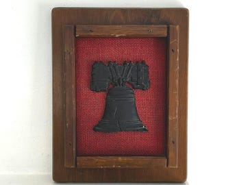 Vintage Liberty Bell Wall Art: Americana, Wood Frame, Rustic Primitive, Patriotic Picture