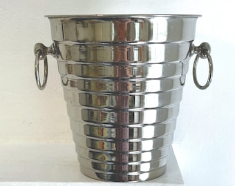 Vintage Champagne Bucket : Chromed Stainless Steel, French/Art Deco, Classic, Ring Handles