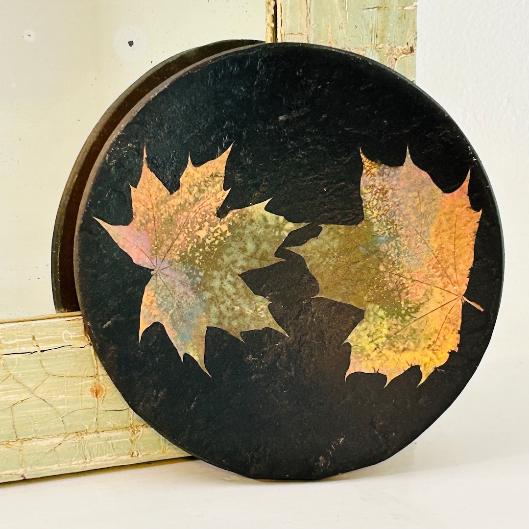 Handmade Raku Pottery Trinket Dish: Black & Gold Maple Leaf Plate - Etsy