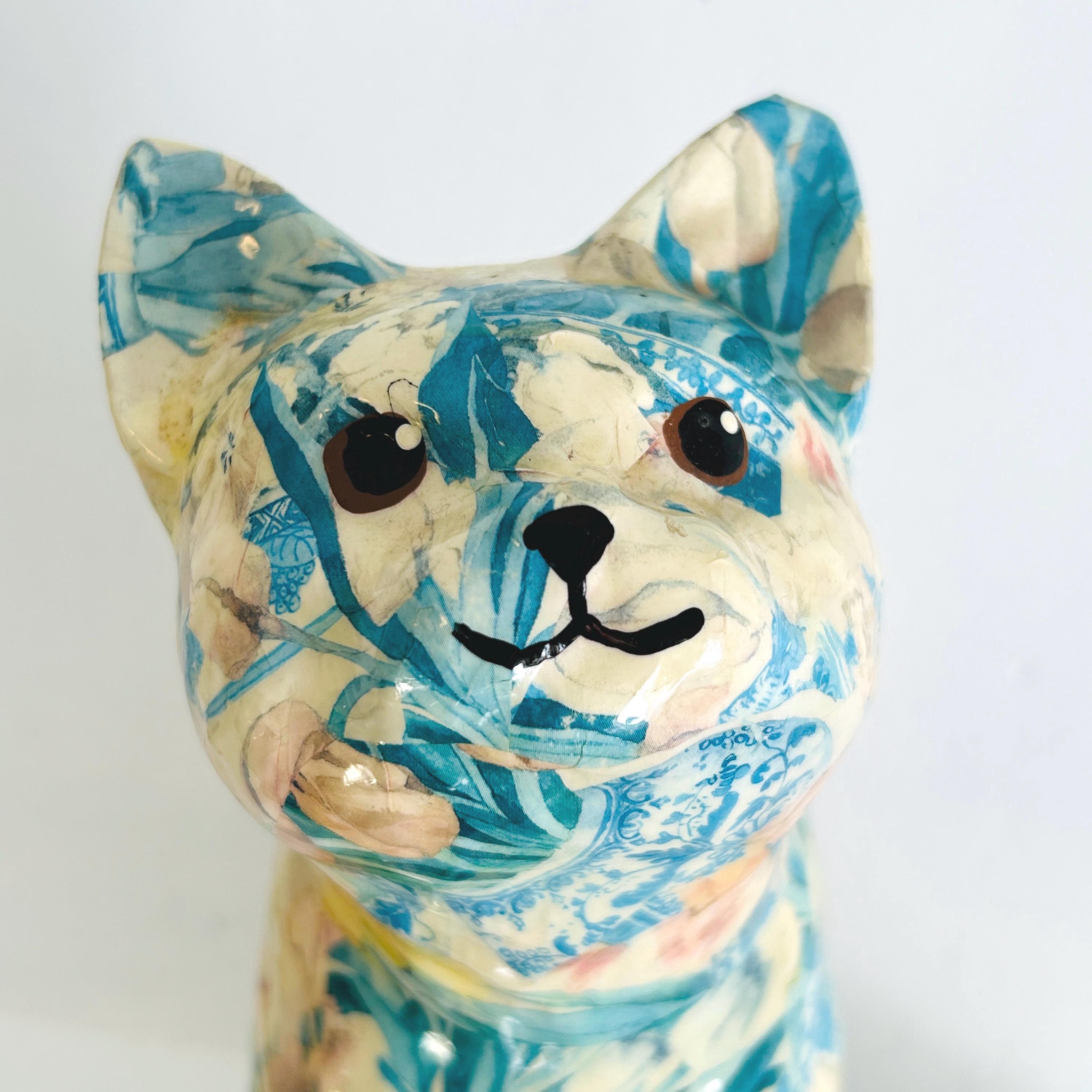 Vintage Chintz Ceramic Cat: 1980s Cottagecore Floral Decor by