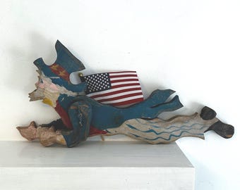 Antique Uncle Sam Wooden Carving: Americana, Patriotic, Folk Art, Rustic Primitive, Whirligig