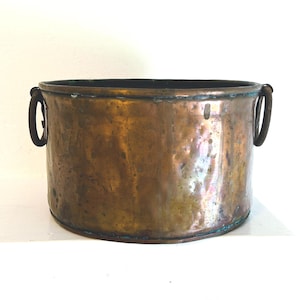 Antique Copper Pot Hand Hammered with Forged Iron Handles Rustic Primitive French Country Farmhouse