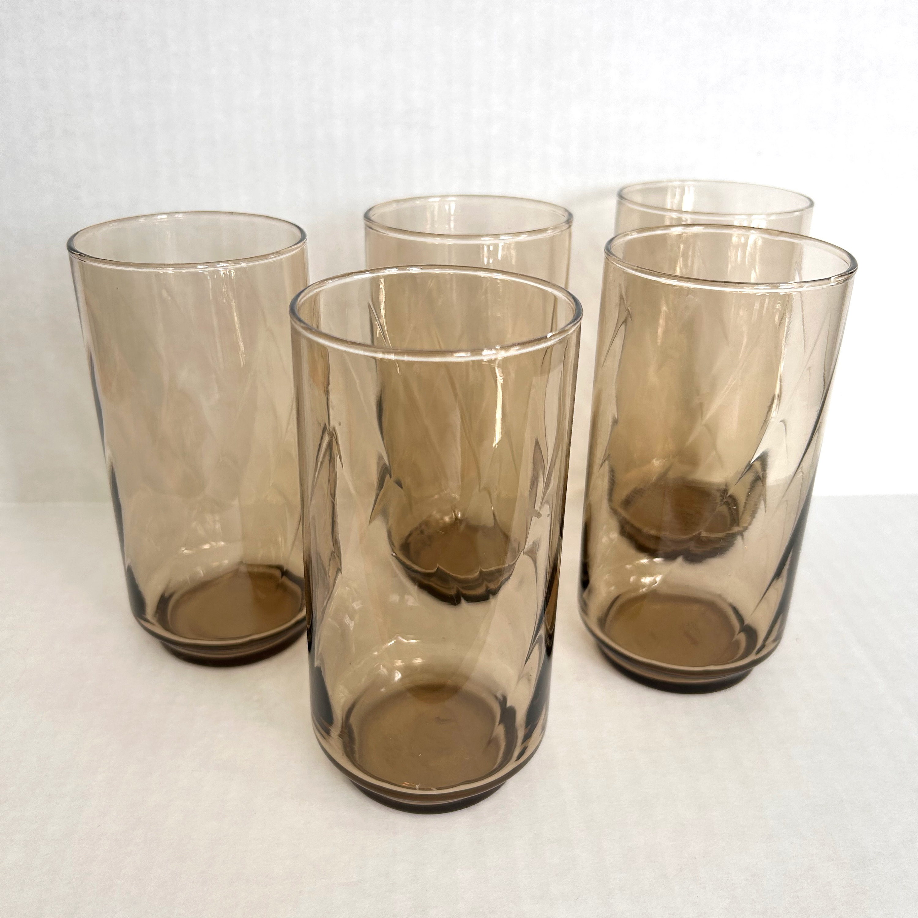 Vintage Libbey Drinking Glasses Tawny Brown Tumbler & Glass Rock