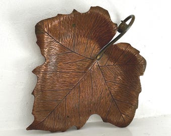 Vintage Copper Trinket Dish: Maple Leaf, Mixed Metal, Catchall, Fall/Autumn Decor, Hand Hammered