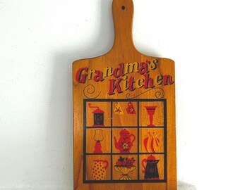 Vintage Cutting Board: Country Kitchen, Red/Black Graphics, Wall Art, Kitschy Decor