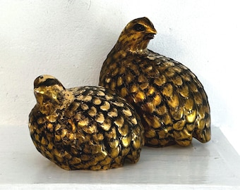 Vintage Ceramic Quail Figurines: Matched Pair, Mid Century, Country Farmhouse
